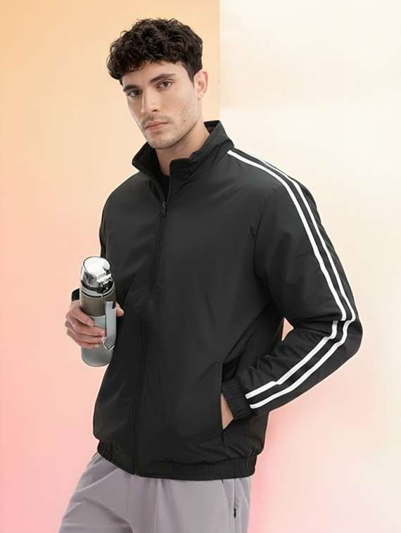 men taped long sleeve lightweight bomber jacket