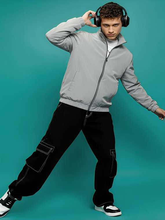 men taped long sleeve lightweight bomber jacket - 22143683 -  Standard Image - 3