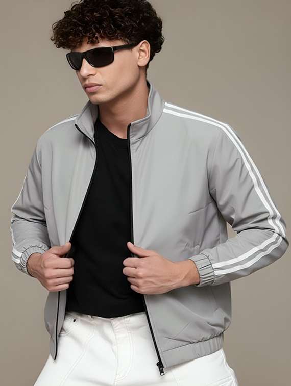 men taped long sleeve lightweight bomber jacket