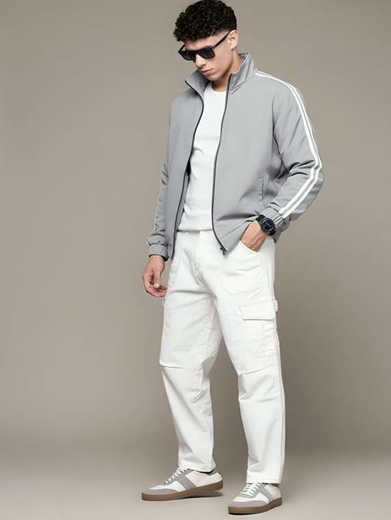 men taped long sleeve lightweight bomber jacket - 22143689 -  Standard Image - 3