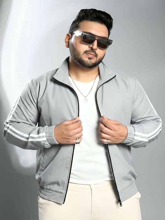 men taped long sleeve lightweight bomber jacket