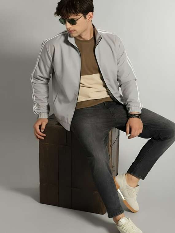 men taped long sleeve lightweight bomber jacket - 22143692 - Standard Image - 3