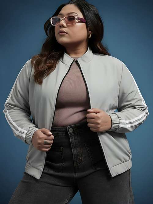 women solid stand collar long sleeve jacket - 22143718 -  Standard Image - 0
