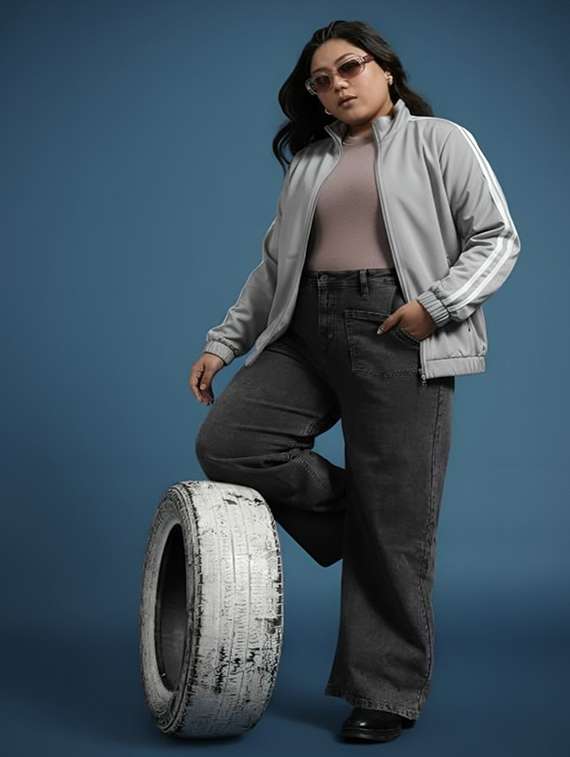 women solid stand collar long sleeve jacket - 22143718 - Standard Image - 3