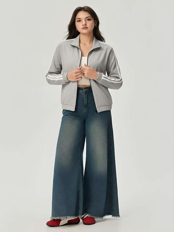 women solid stand collar long sleeve jacket - 22143719 - Standard Image - 3