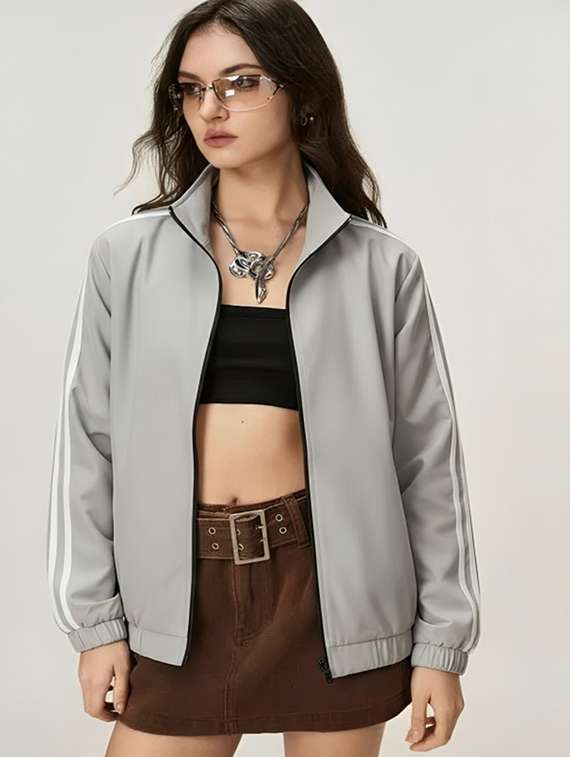 women solid stand collar long sleeve jacket - 22143720 - Zoom Image - 0