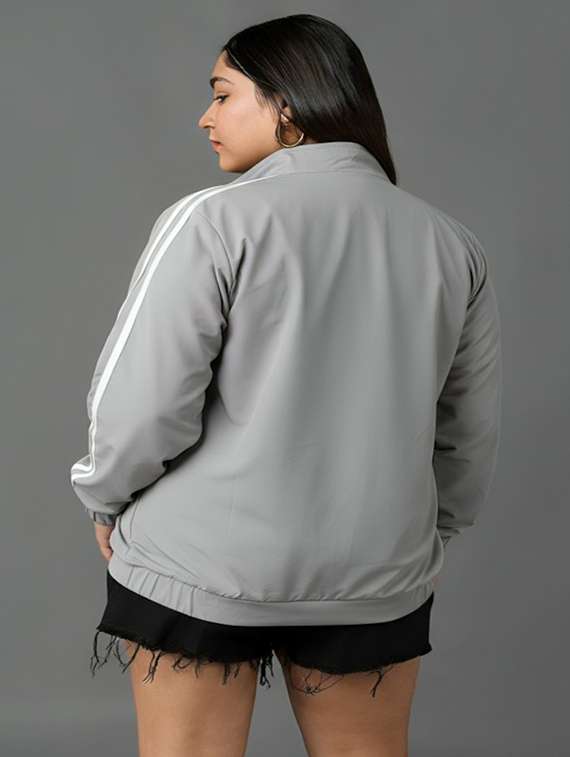 women solid stand collar long sleeve jacket - 22143721 - Standard Image - 3