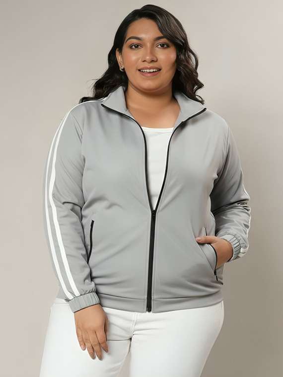 women solid stand collar long sleeve jacket - 22143722 - Zoom Image - 0