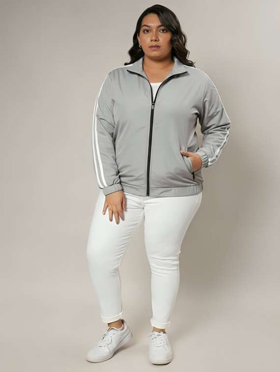 women solid stand collar long sleeve jacket - 22143722 - Standard Image - 3