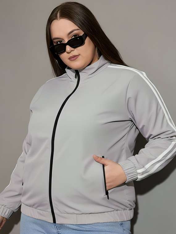women solid stand collar long sleeve jacket - 22143723 - Zoom Image - 0