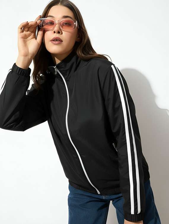women solid stand collar long sleeve jacket - 22143743 - Zoom Image - 0