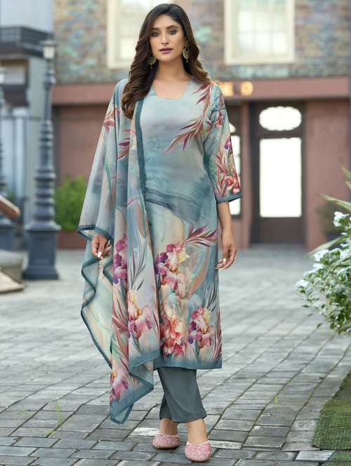 women floral printed three quarter sleeve kurta pant with dupatta set - 22143775 -  Standard Image - 0