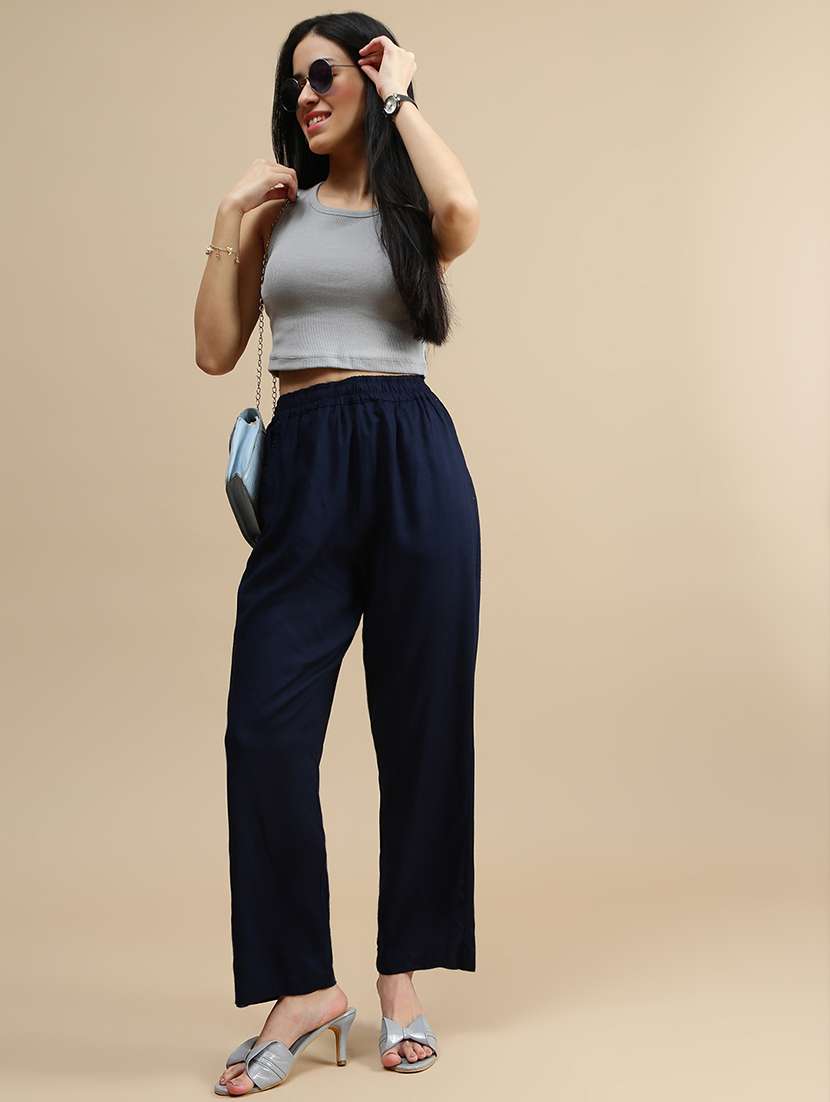 women solid mid rise straight trouser - 22143807 -  Standard Image - 3