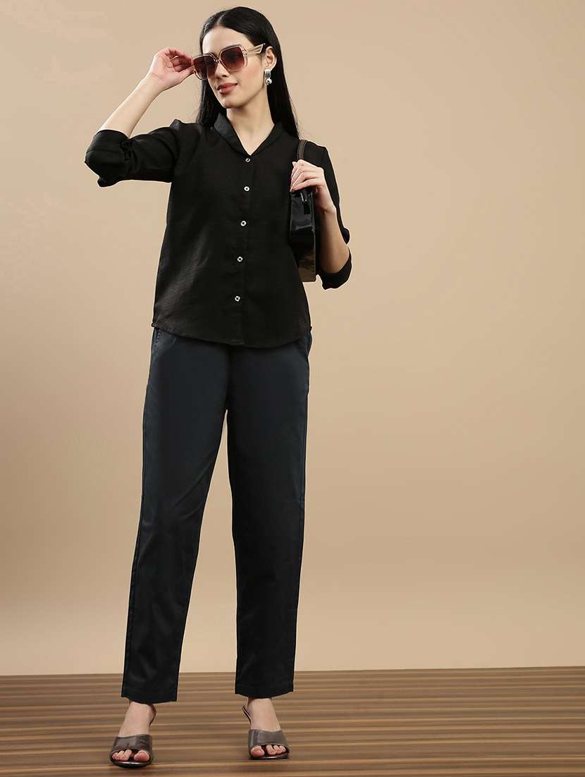 women solid mid rise straight trouser - 22143813 -  Standard Image - 3