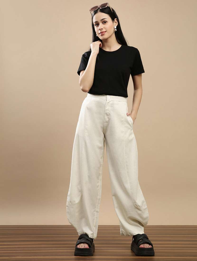 women solid mid rise peg trouser - 22143815 -  Standard Image - 3