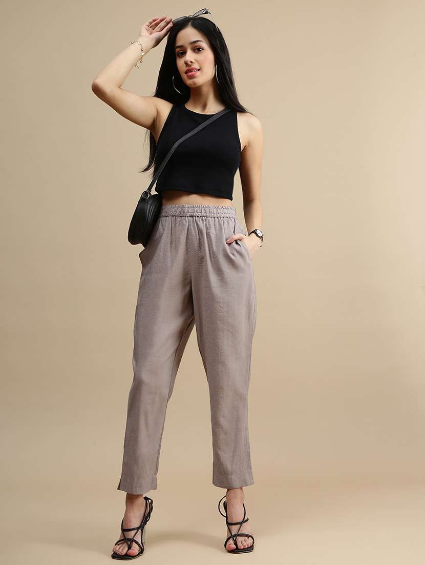 women solid mid rise straight trouser - 22143817 -  Standard Image - 3