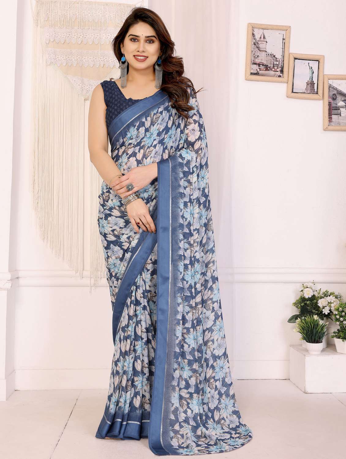 women floral printed saree with blouse