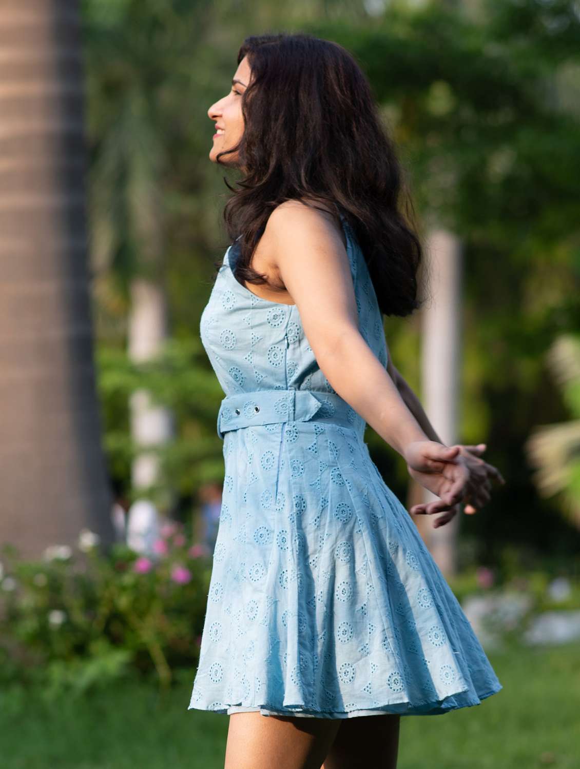 women solid halter neck schiffli fit & flare dress - 22143941 -  Standard Image - 3