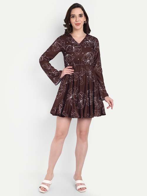 women printed bell sleeve a-line dress - 22143944 -  Standard Image - 0