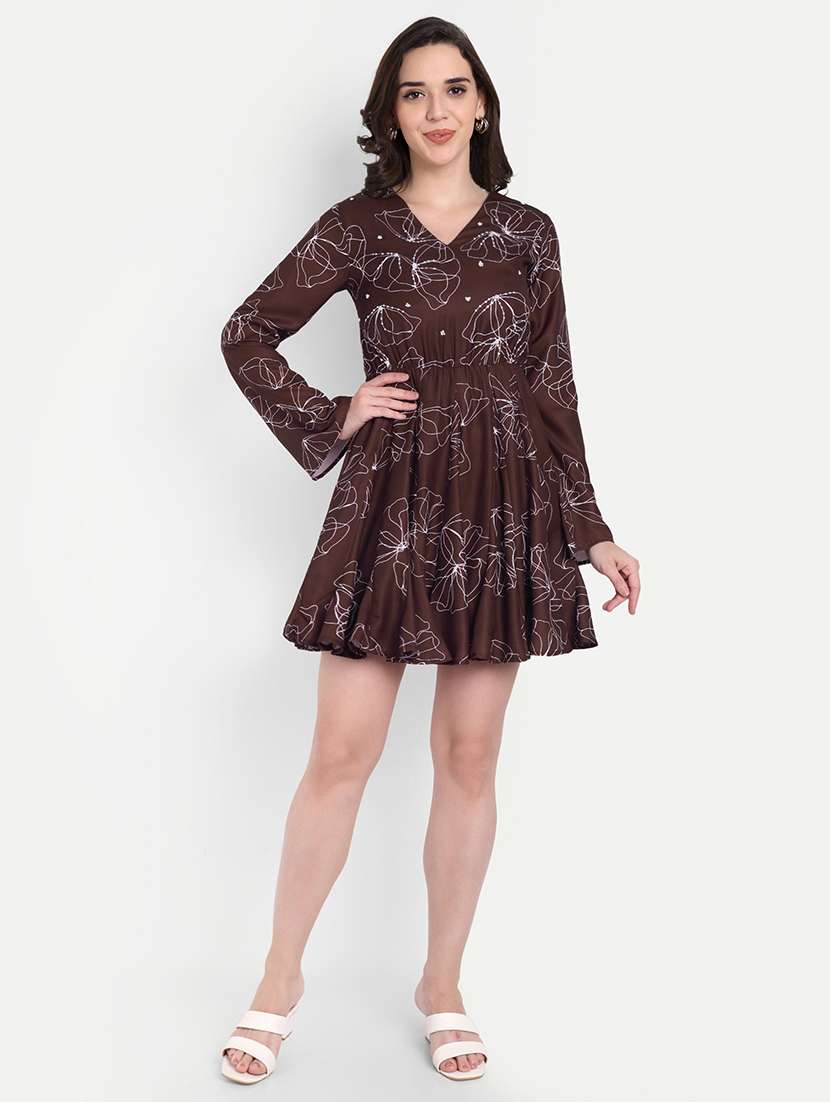 women printed bell sleeve a-line dress - 22143944 -  Zoom Image - 0