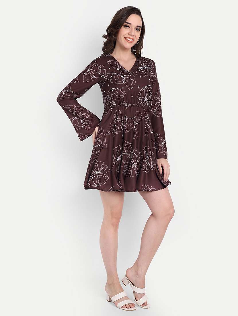 women printed bell sleeve a-line dress - 22143944 -  Standard Image - 3