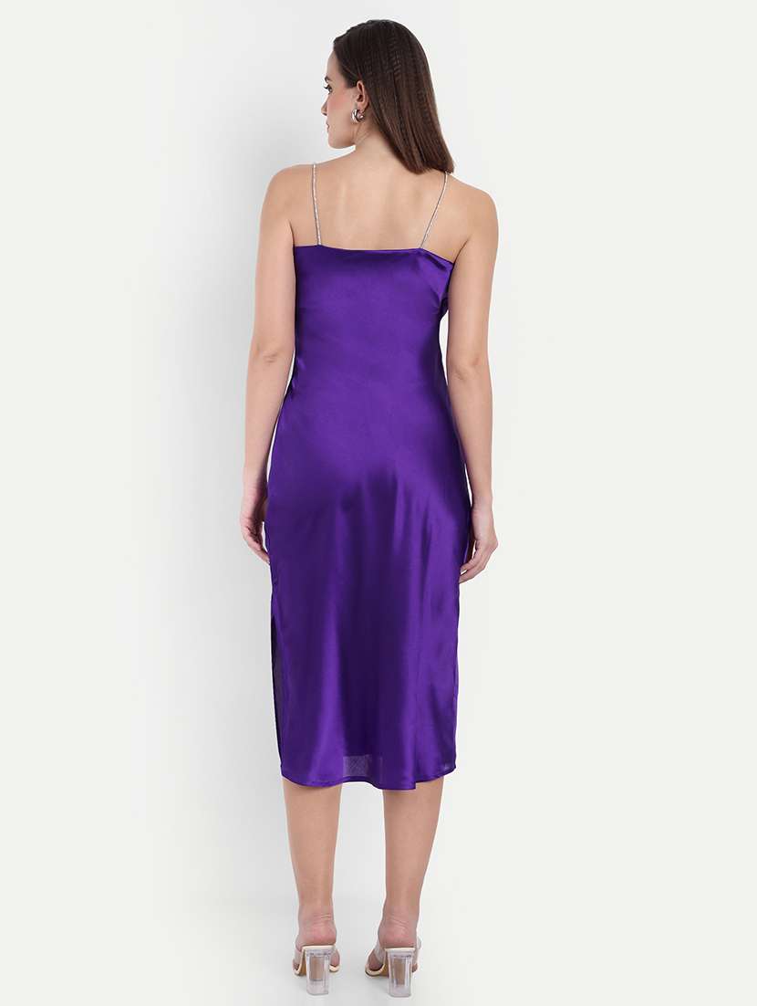 women solid cowl neck shoulder strap sheath dress - 22143946 - Standard Image - 3