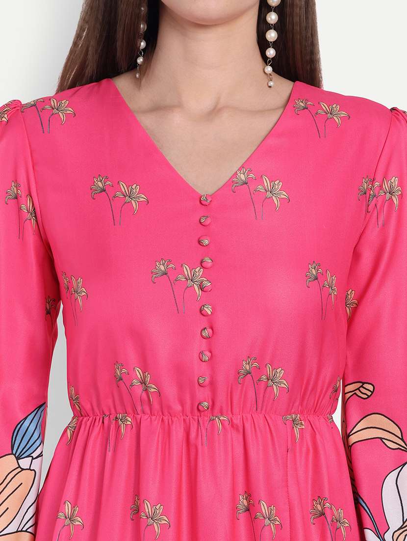 women printed puff sleeve a-line dress - 22143948 -  Standard Image - 5