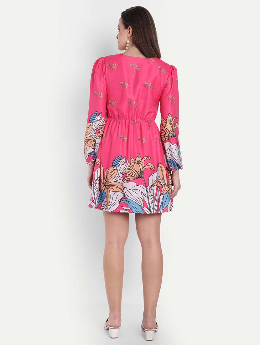 women printed puff sleeve a-line dress - 22143949 -  Standard Image - 3
