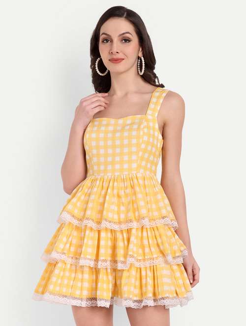 women checkered sleeveless layered dress - 22143951 -  Standard Image - 0