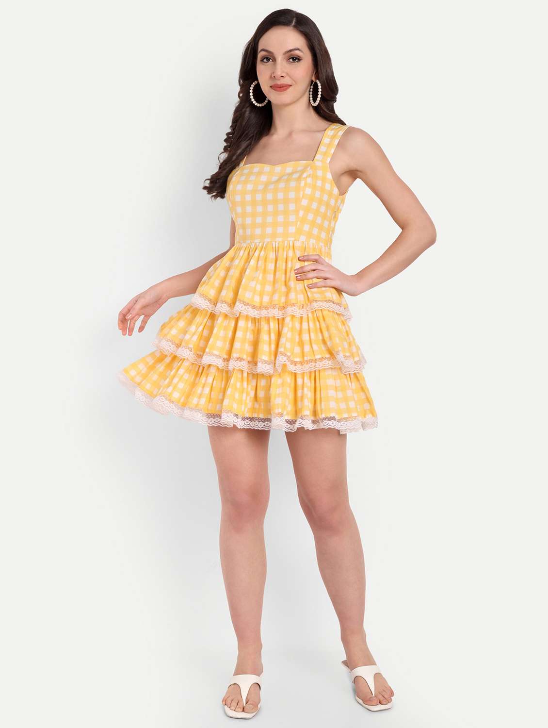 women checkered sleeveless layered dress - 22143951 -  Standard Image - 3