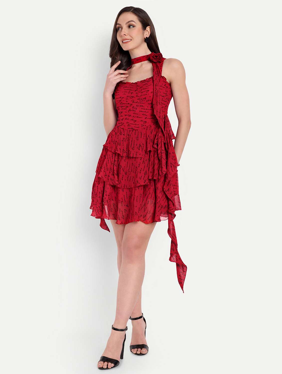women printed sleeveless layered dress - 22143952 - Standard Image - 3