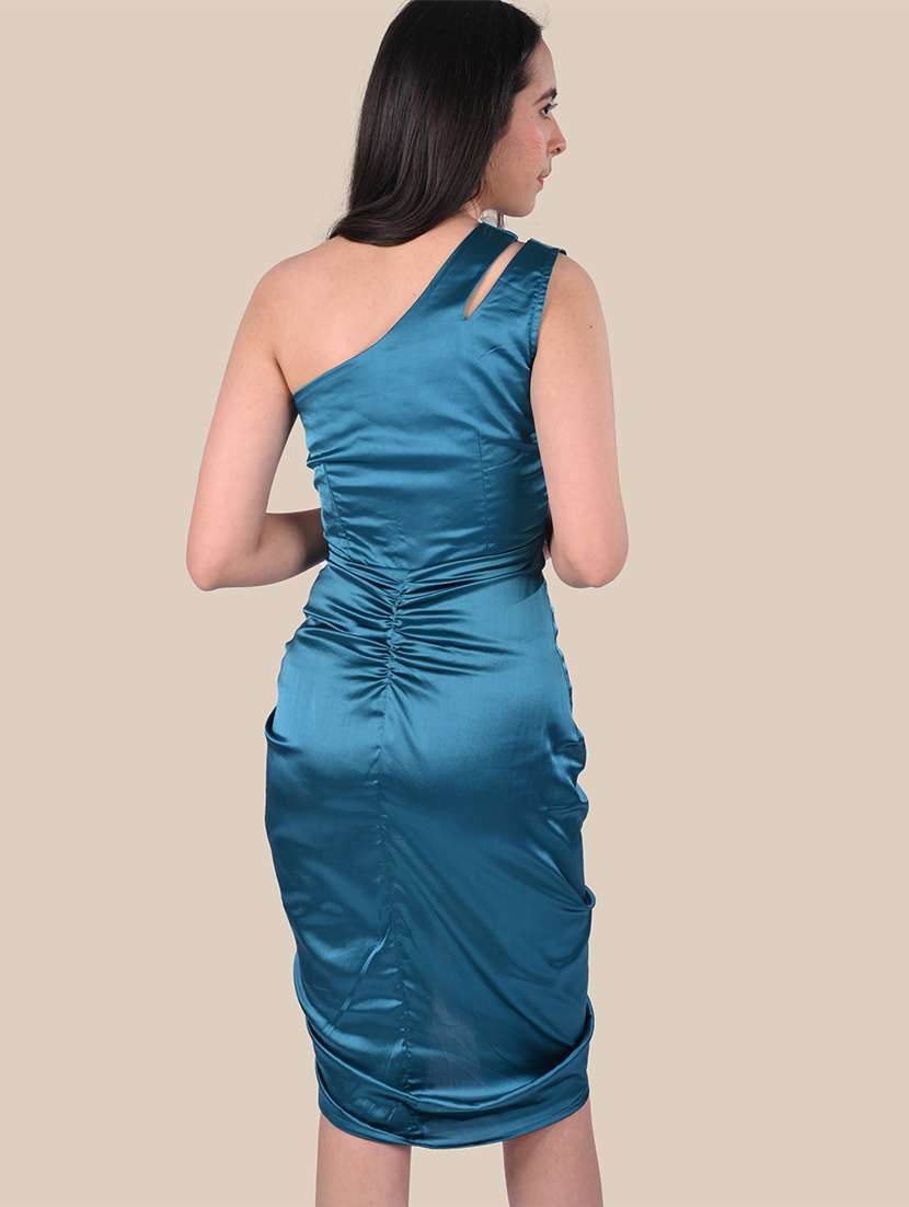 women solid single shoulder ruched bodycon dress - 22143958 -  Standard Image - 3