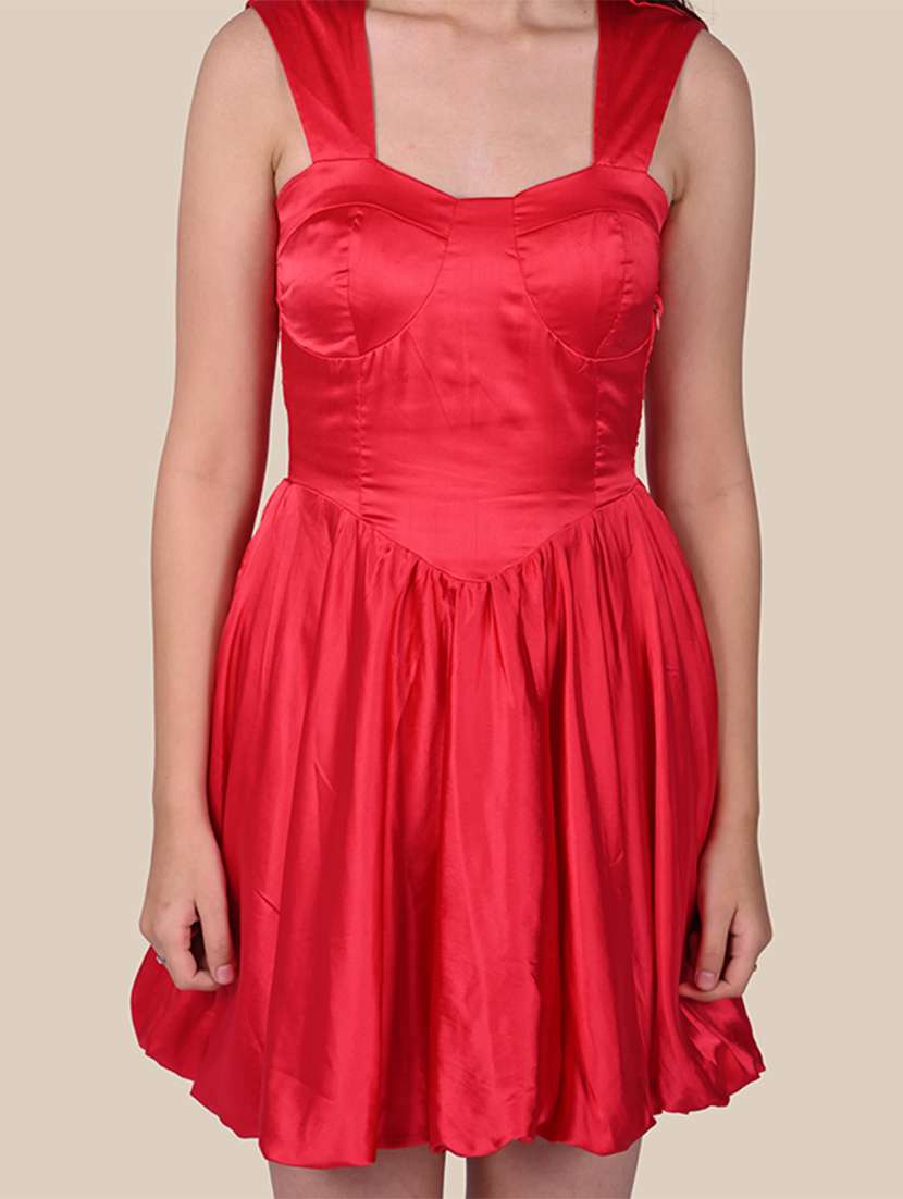 women red solid sleeveless ballon dress - 22143959 -  Standard Image - 3