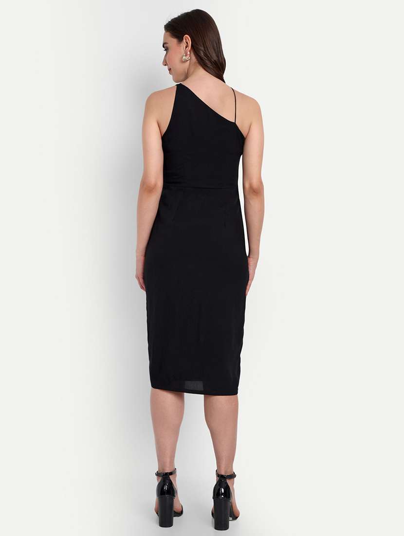 women black solid single shoulder bodycon dress - 22143963 -  Standard Image - 3