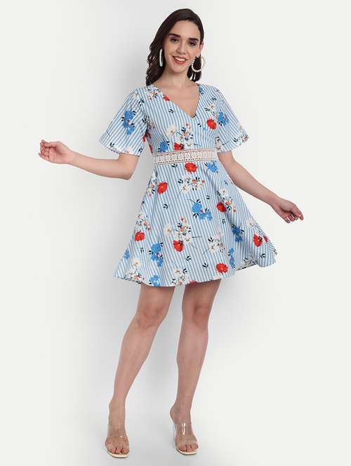 women floral print puff sleeve fit & flare dress - 22143965 -  Standard Image - 0