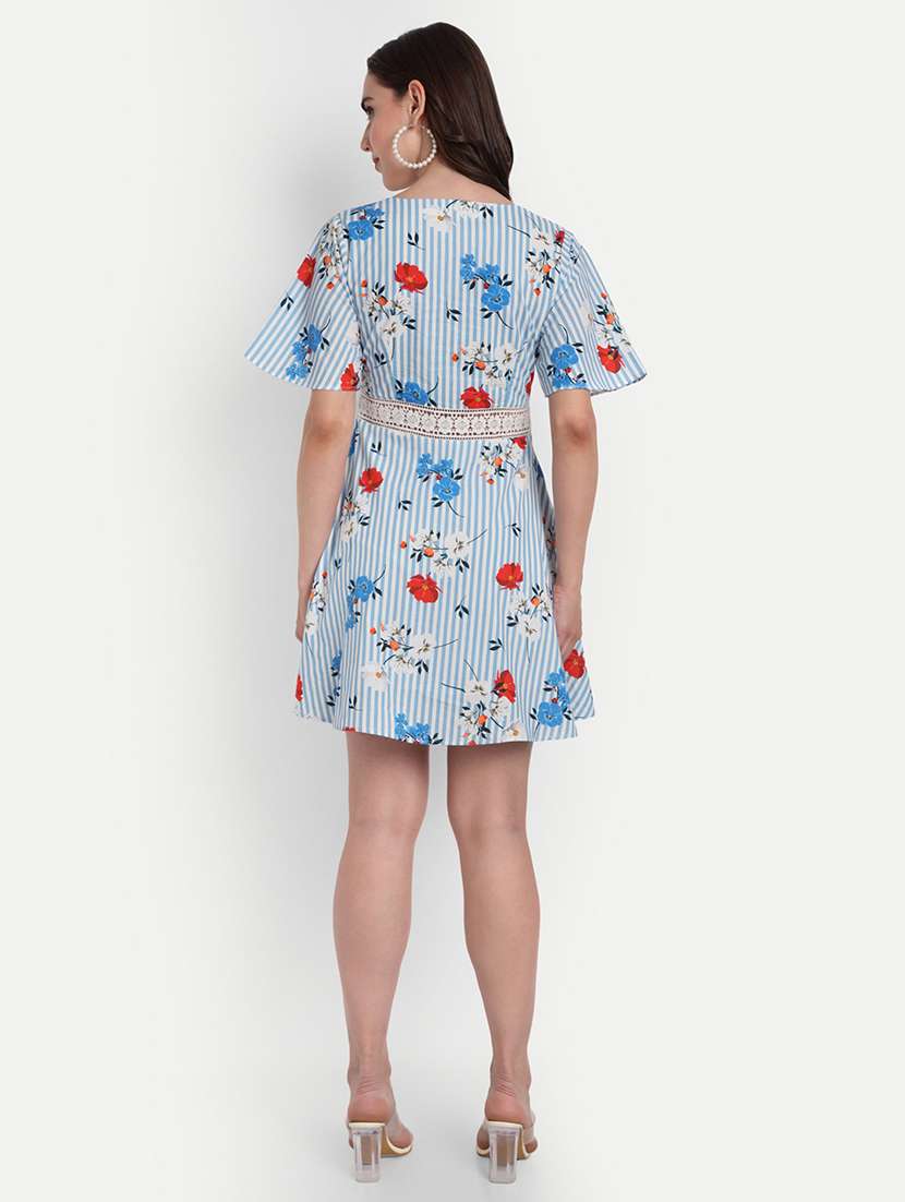 women floral print puff sleeve fit & flare dress - 22143965 -  Standard Image - 3