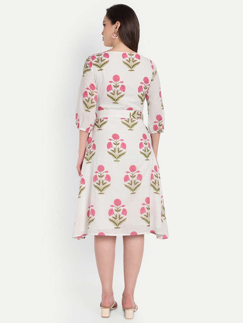 women floral print three quarter sleeve belted shirt dress - 22143969 - Standard Image - 3