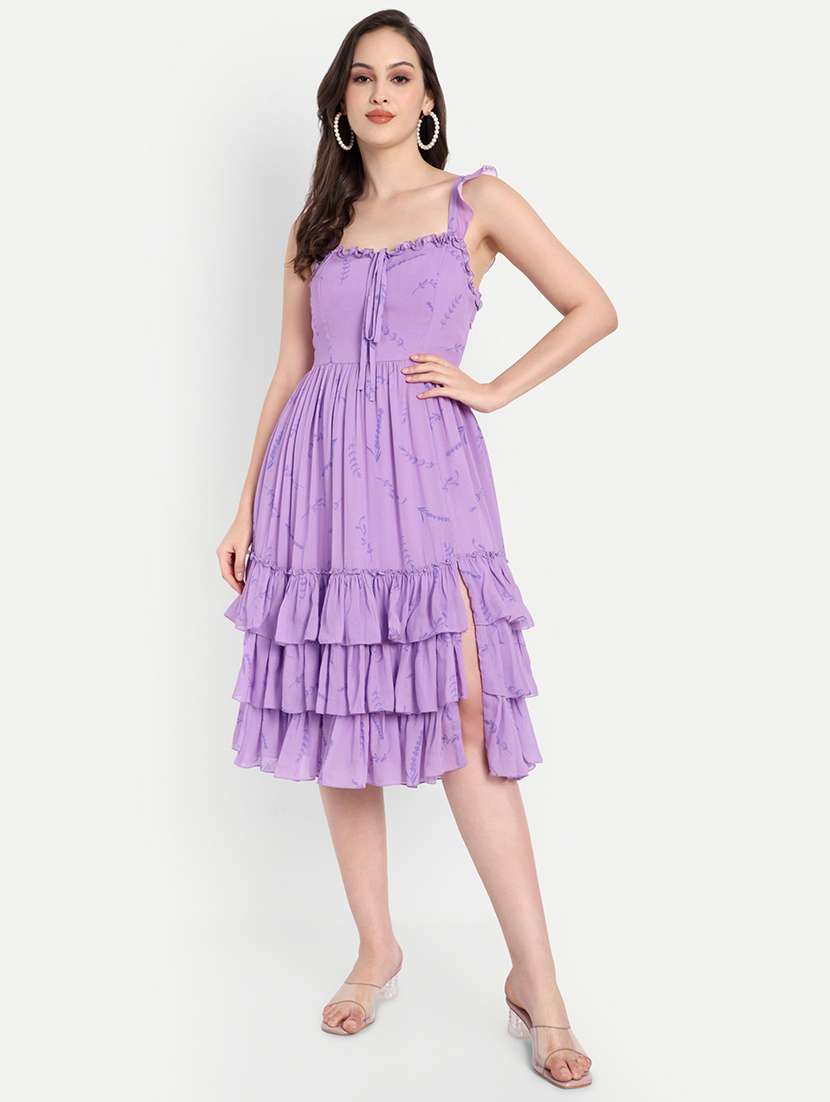 women printed sleeveless layered a-line dress - 22143970 - Zoom Image - 0