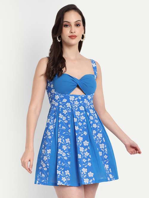 women floral print sleeveless fit & flared dress - 22143971 - Standard Image - 0