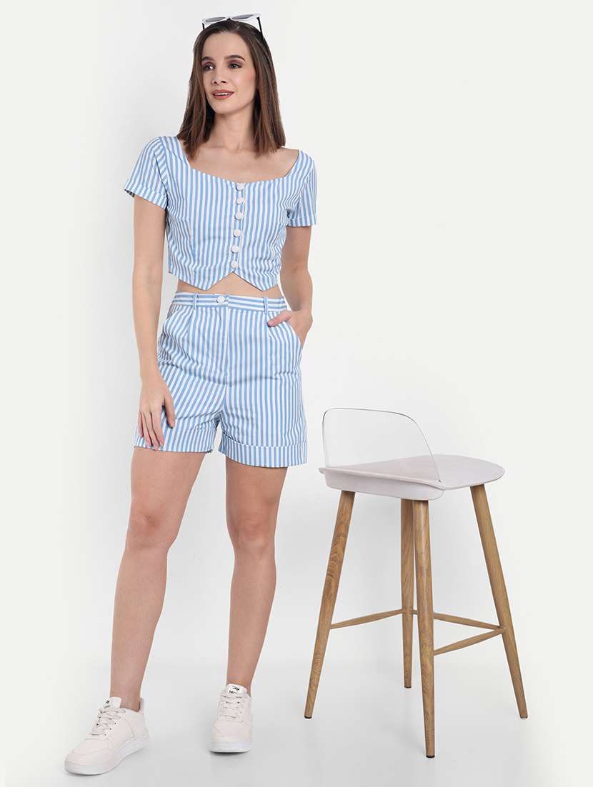 women striped mid rise tailored shorts - 22143974 - Standard Image - 3