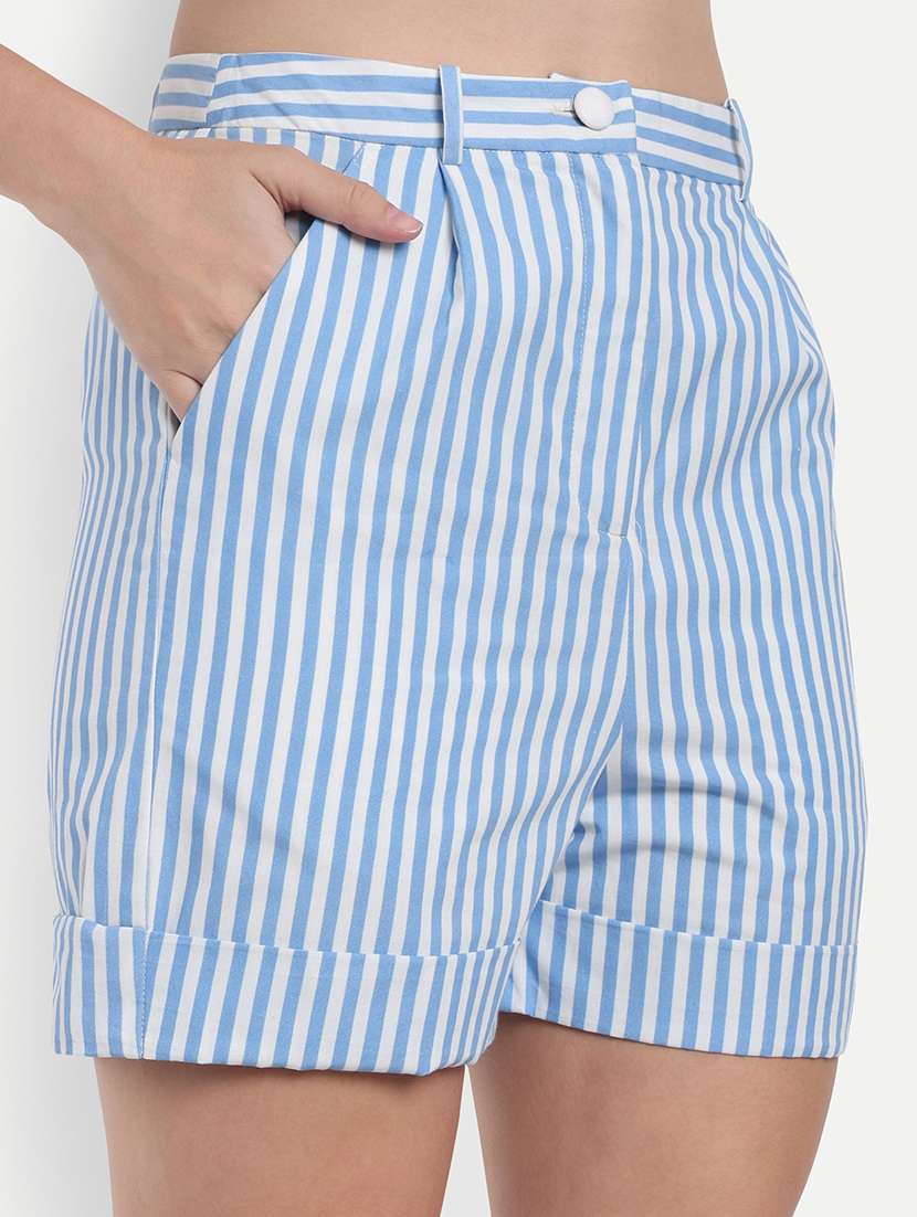 women striped mid rise tailored shorts - 22143974 - Standard Image - 5