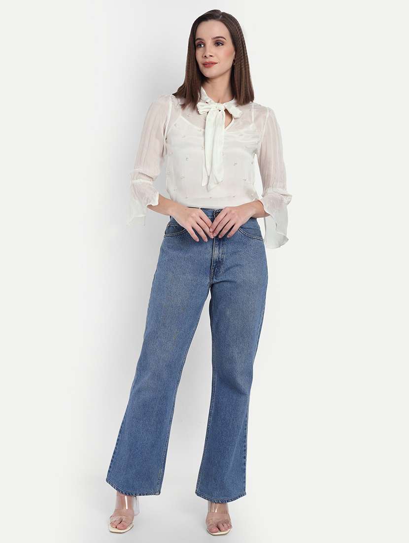 women embellished bell sleeve sheer top - 22143982 - Standard Image - 3