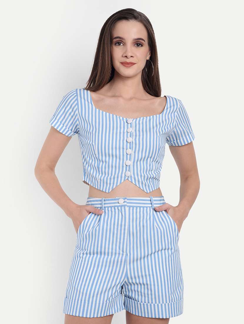 women striped puff sleeve crop top