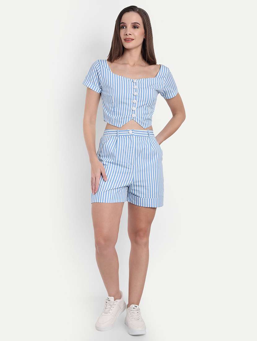 women striped puff sleeve crop top - 22143984 - Standard Image - 3