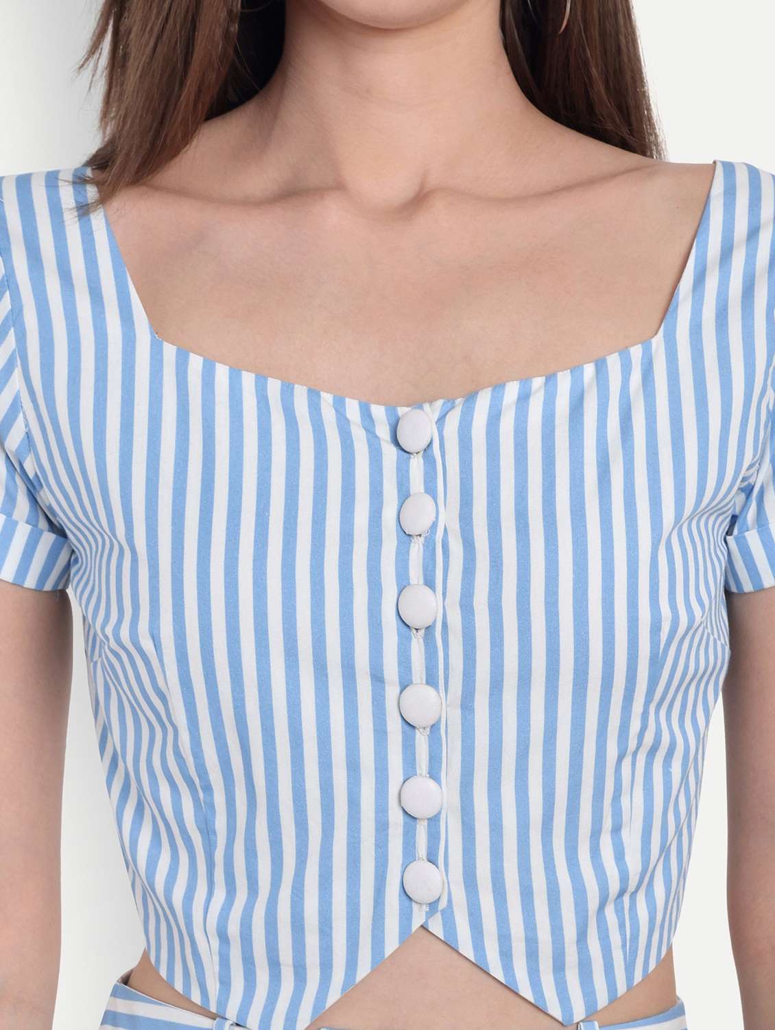 women striped puff sleeve crop top - 22143984 - Standard Image - 5