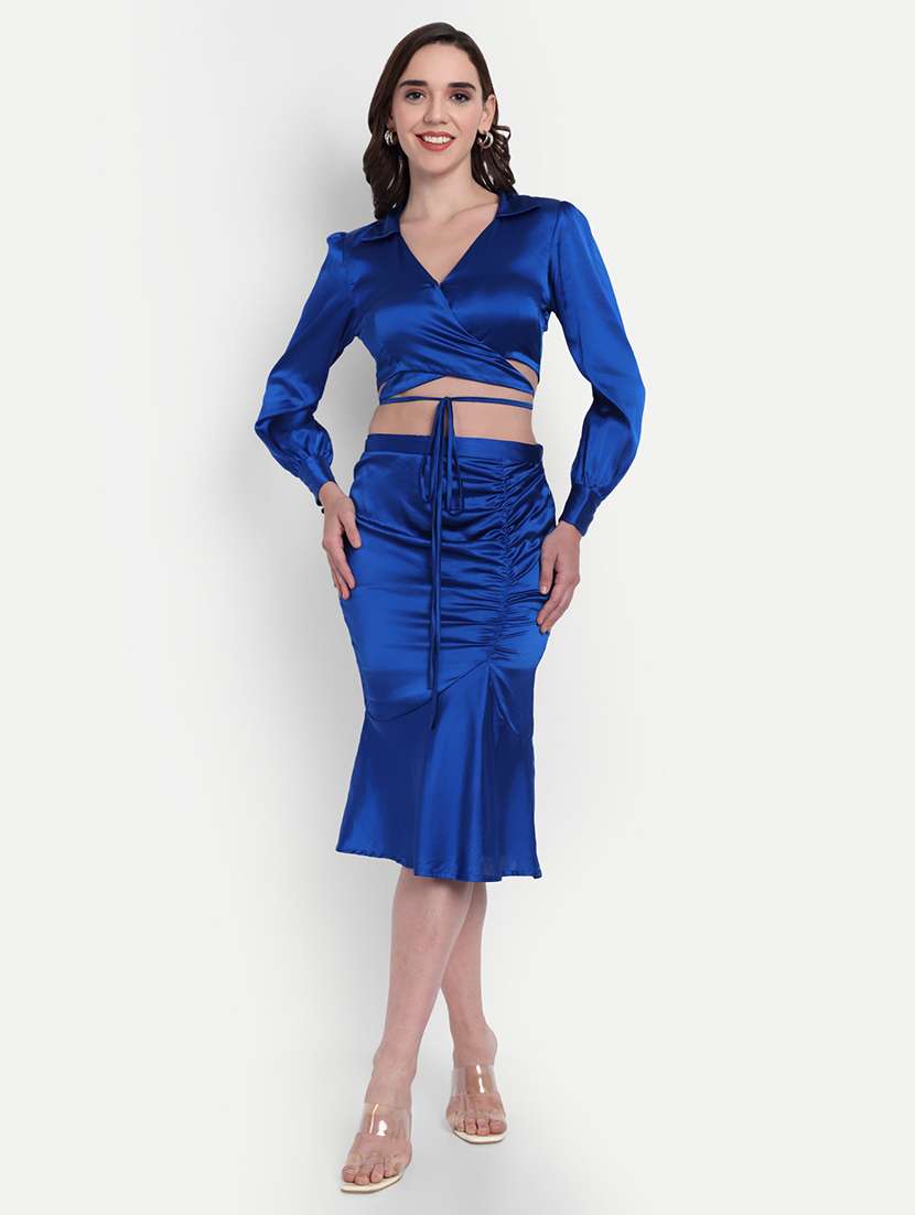 women solid puff sleeve crop wrap top