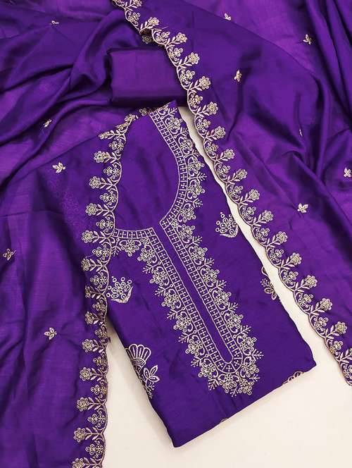 women solid with work embroidered unstitched suit set - 22143995 -  Standard Image - 0