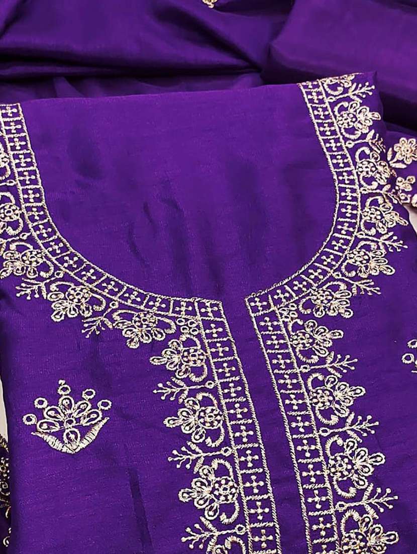 women solid with work embroidered unstitched suit set - 22143995 -  Standard Image - 3