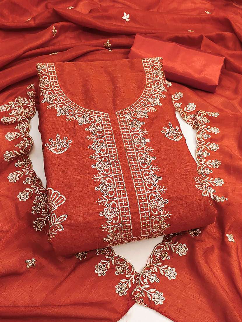 women solid with work embroidered unstitched suit set