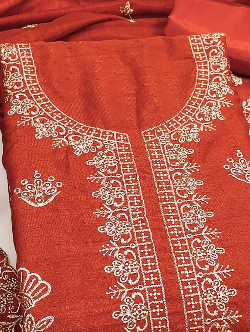 women solid with work embroidered unstitched suit set - 22143996 -  Standard Image - 3